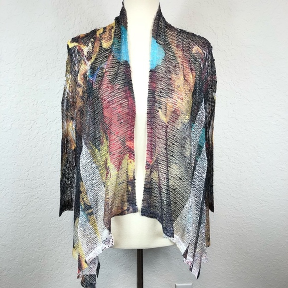 Top Ligne Women’s Blue/Red Open Knit Cardigan Sz M